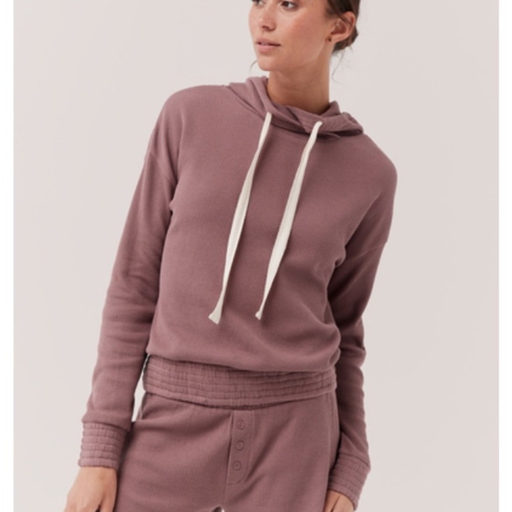 Pact Waffle Thermal Pullover Hoodie Mauve Plum Organic Cotton Sz Large